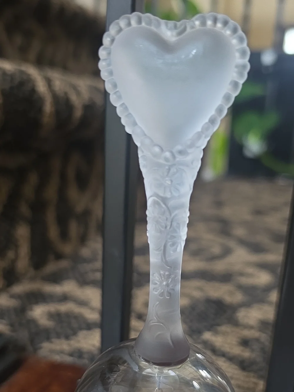 Clear Glass Bell with Frosted Heart Handle